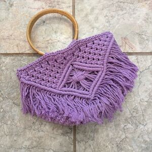 Purple Macrame Fringe Handbag